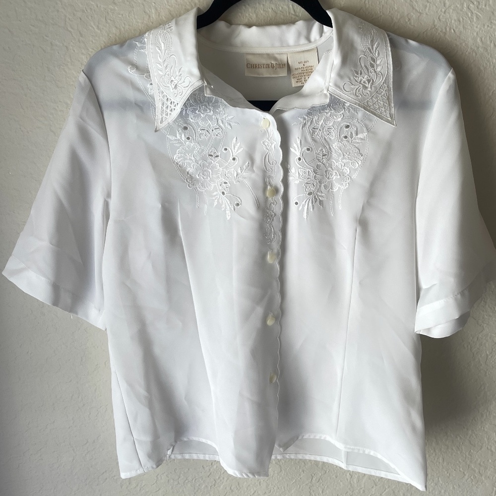 Vintage Christie & Jill White Blouse - Size 6/S